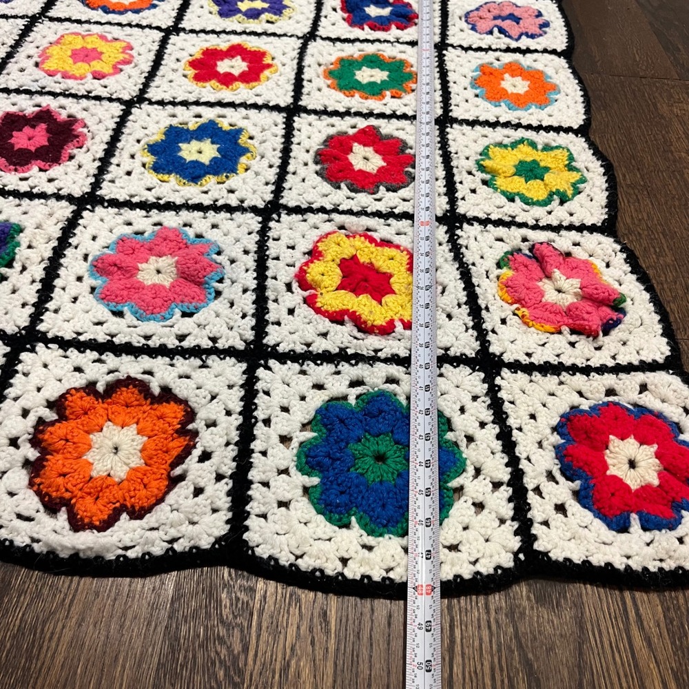 Handmade Crochet Granny Square Floral Blanket Afghan Multicolor Boho 48"x 66" - Picture 3 of 6